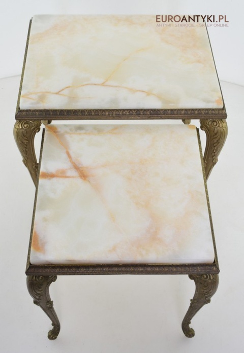 Onyksowy stoliczek ozdobny antyk nogi z masywnego mosiądzu