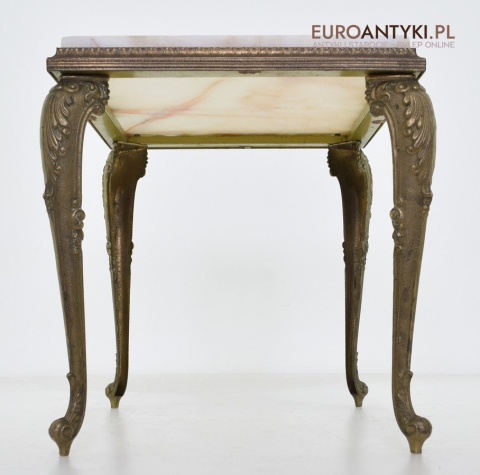 Onyksowy stoliczek ozdobny antyk nogi z masywnego mosiądzu