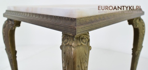 Onyksowy stoliczek ozdobny antyk nogi z masywnego mosiądzu