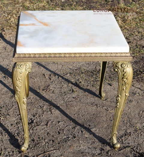 Onyksowy stoliczek ozdobny antyk nogi z masywnego mosiądzu