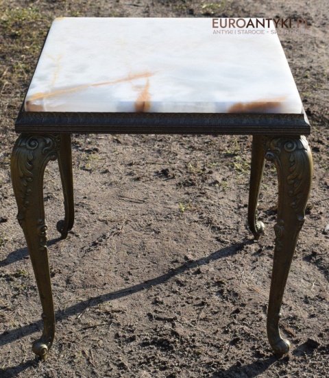 Onyksowy stoliczek ozdobny antyk nogi z masywnego mosiądzu