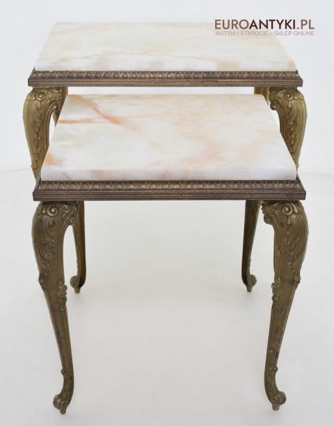 Onyksowy stoliczek ozdobny antyk nogi z masywnego mosiądzu
