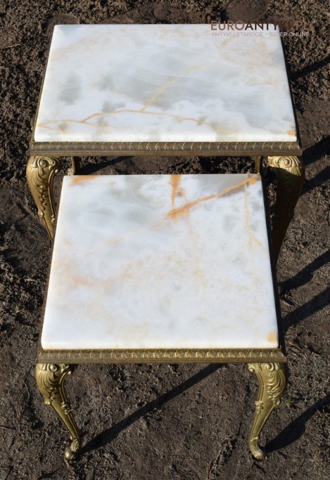 Onyksowy stoliczek ozdobny antyk nogi z masywnego mosiądzu