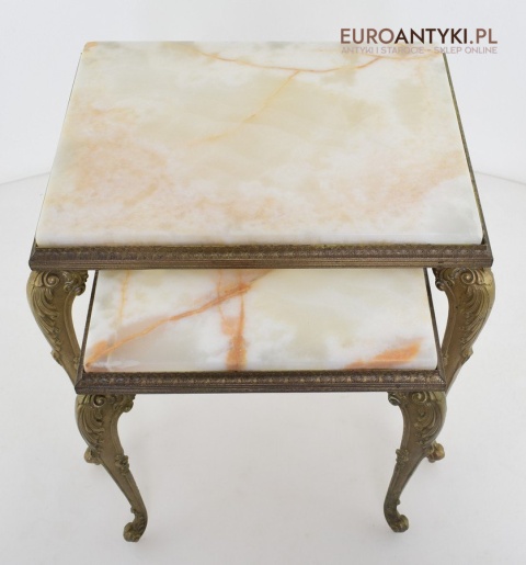 Onyksowy stoliczek ozdobny antyk nogi z masywnego mosiądzu
