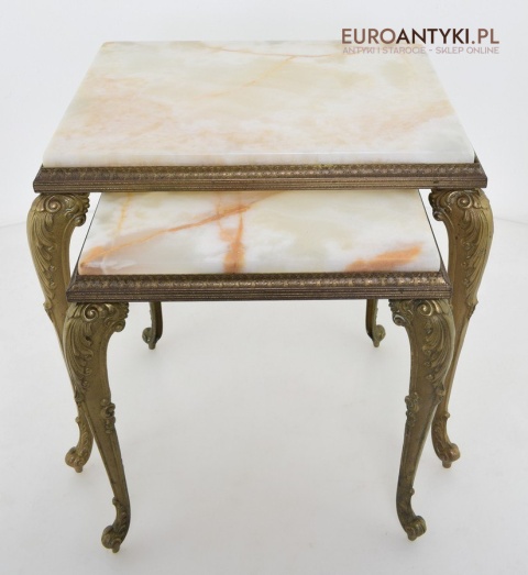 Onyksowy stoliczek ozdobny antyk nogi z masywnego mosiądzu