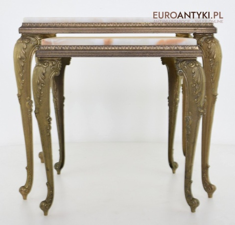 Onyksowy stoliczek ozdobny antyk nogi z masywnego mosiądzu