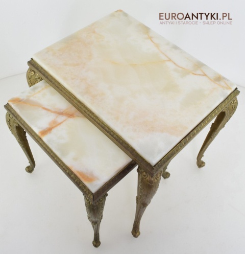 Onyksowy stoliczek ozdobny antyk nogi z masywnego mosiądzu