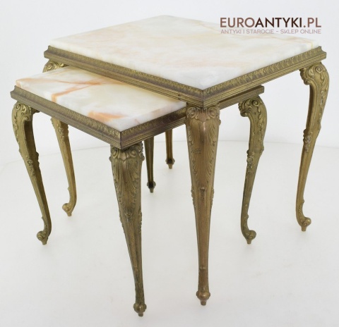 Onyksowy stoliczek ozdobny antyk nogi z masywnego mosiądzu
