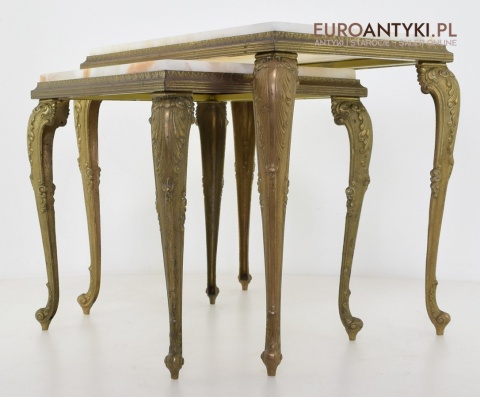 Onyksowy stoliczek ozdobny antyk nogi z masywnego mosiądzu