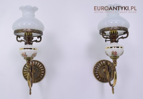 2 ekskluzywne kinkiety z kloszami lampy ścienne pałacowe dekoracyjne antyki