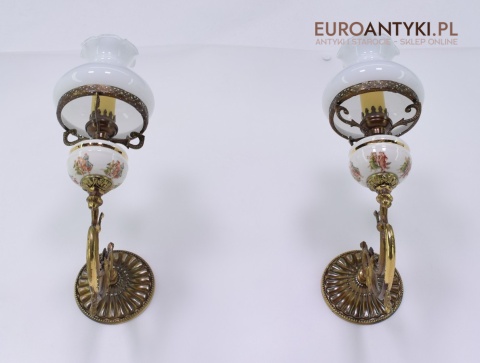 2 ekskluzywne kinkiety z kloszami lampy ścienne pałacowe dekoracyjne antyki