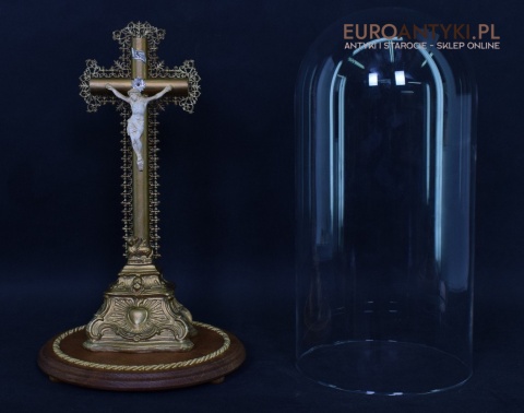 Cylindryczny Jezus Chrystus antyk z francuskiego kościoła INRI zabytkowy krucyfix