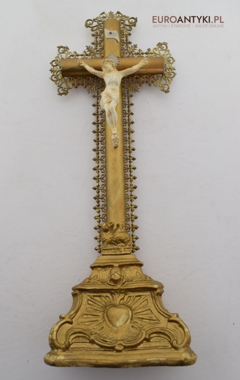 Cylindryczny Jezus Chrystus antyk z francuskiego kościoła INRI zabytkowy krucyfix