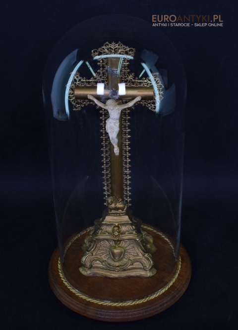 Cylindryczny Jezus Chrystus antyk z francuskiego kościoła INRI zabytkowy krucyfix