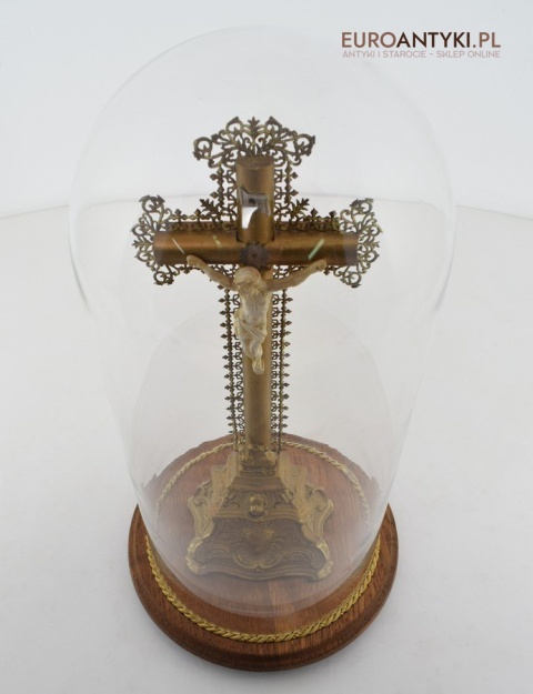 Cylindryczny Jezus Chrystus antyk z francuskiego kościoła INRI zabytkowy krucyfix