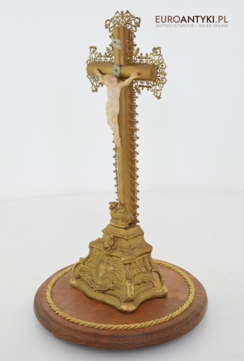 Cylindryczny Jezus Chrystus antyk z francuskiego kościoła INRI zabytkowy krucyfix