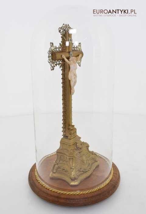 Cylindryczny Jezus Chrystus antyk z francuskiego kościoła INRI zabytkowy krucyfix