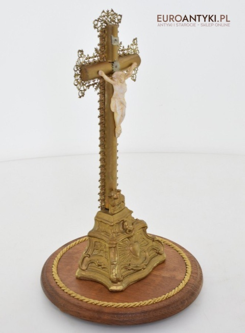 Cylindryczny Jezus Chrystus antyk z francuskiego kościoła INRI zabytkowy krucyfix