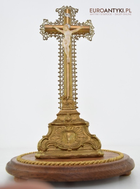 Cylindryczny Jezus Chrystus antyk z francuskiego kościoła INRI zabytkowy krucyfix