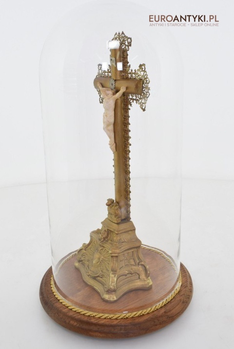 Cylindryczny Jezus Chrystus antyk z francuskiego kościoła INRI zabytkowy krucyfix