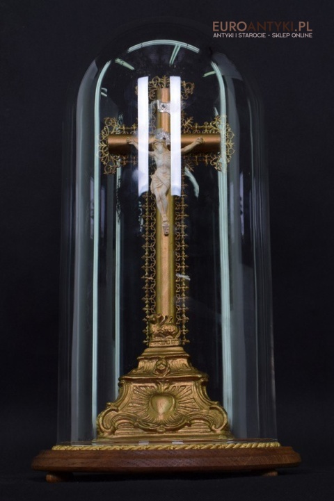 Cylindryczny Jezus Chrystus antyk z francuskiego kościoła INRI zabytkowy krucyfix