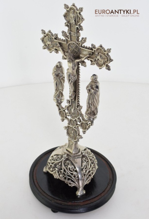 Jezus Chrystus pod szkłem krzyż kościelny na ołtarz do kapicy INRI zabytki katolickie