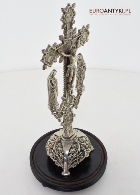 Jezus Chrystus pod szkłem krzyż kościelny na ołtarz do kapicy INRI zabytki katolickie