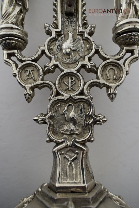 Jezus Chrystus pod szkłem krzyż kościelny na ołtarz do kapicy INRI zabytki katolickie