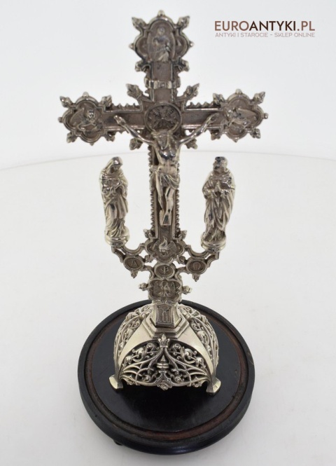 Jezus Chrystus pod szkłem krzyż kościelny na ołtarz do kapicy INRI zabytki katolickie