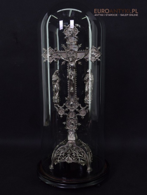 Jezus Chrystus pod szkłem krzyż kościelny na ołtarz do kapicy INRI zabytki katolickie