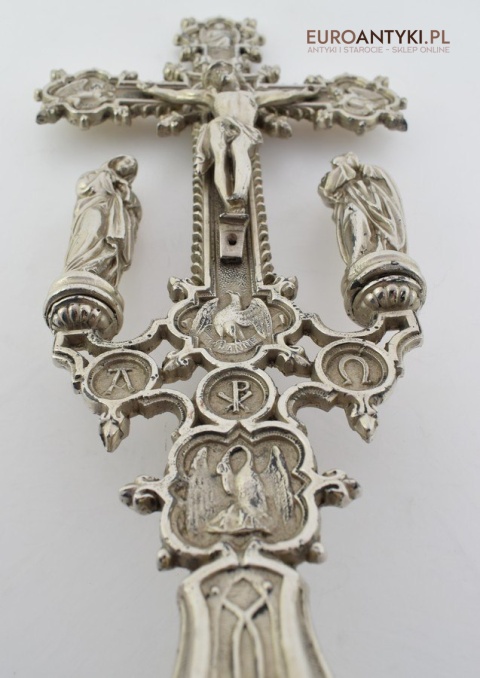 Jezus Chrystus pod szkłem krzyż kościelny na ołtarz do kapicy INRI zabytki katolickie