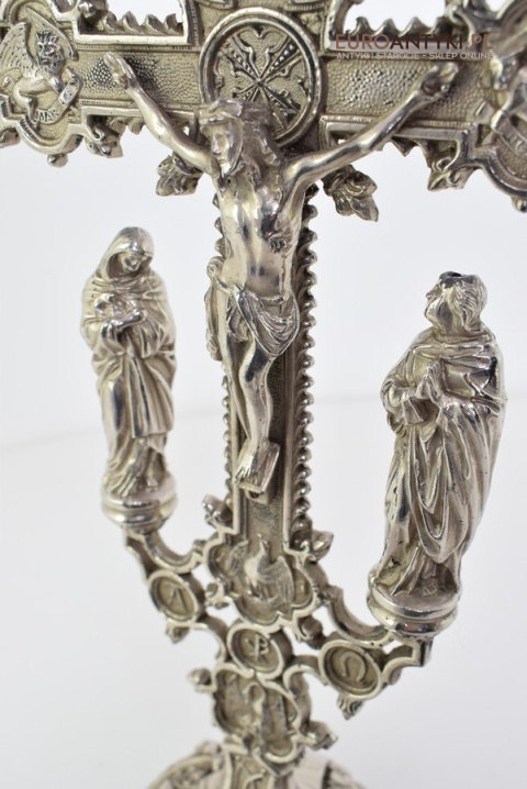 Jezus Chrystus pod szkłem krzyż kościelny na ołtarz do kapicy INRI zabytki katolickie