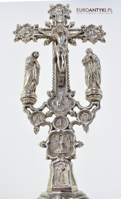 Jezus Chrystus pod szkłem krzyż kościelny na ołtarz do kapicy INRI zabytki katolickie