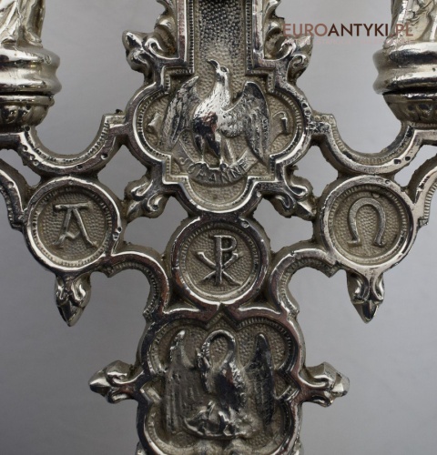 Jezus Chrystus pod szkłem krzyż kościelny na ołtarz do kapicy INRI zabytki katolickie