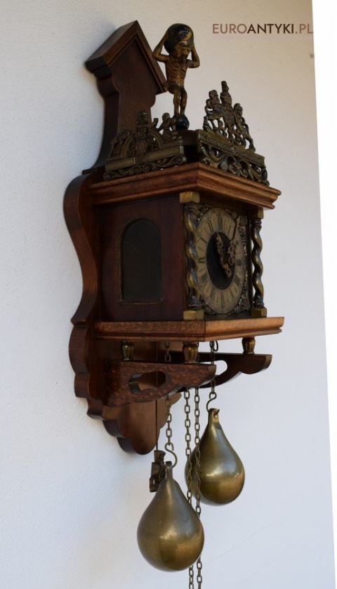 Stary zegar holenderski z atlasem HOLLENDER z szyszkami WUBA J A W