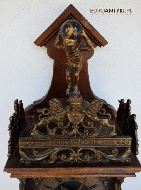 Stary zegar holenderski z atlasem HOLLENDER z szyszkami WUBA J A W