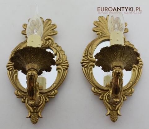 2 zabytkowe kinkiety z lat 1940 mosiężne lampki ścienne z lusterkami antyczne oświetlenie