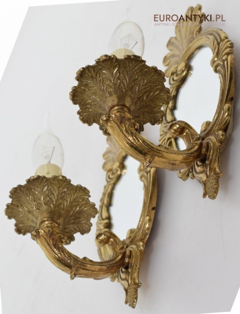 2 zabytkowe kinkiety z lat 1940 mosiężne lampki ścienne z lusterkami antyczne oświetlenie