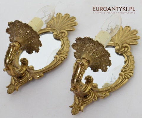 2 zabytkowe kinkiety z lat 1940 mosiężne lampki ścienne z lusterkami antyczne oświetlenie
