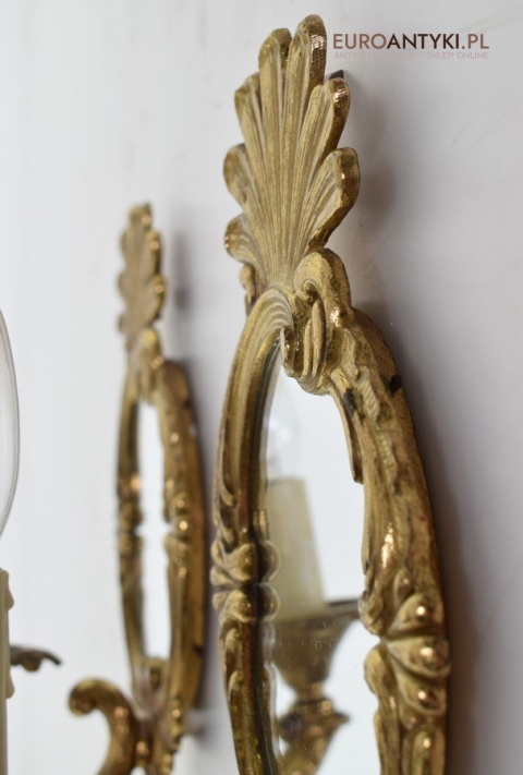 2 zabytkowe kinkiety z lat 1940 mosiężne lampki ścienne z lusterkami antyczne oświetlenie