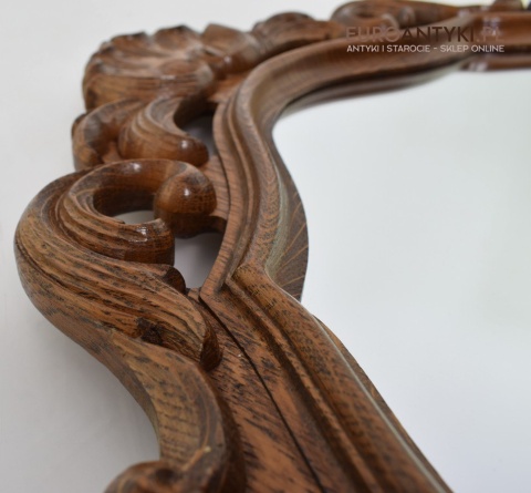 Antyczne lustro dębowe unikatowe lusterko w dębowych ramach antyk ekskluzywny