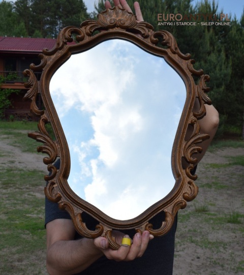Antyczne lustro dębowe unikatowe lusterko w dębowych ramach antyk ekskluzywny