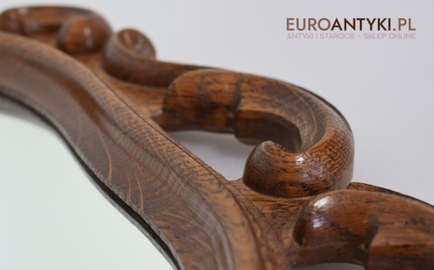 Antyczne lustro dębowe unikatowe lusterko w dębowych ramach antyk ekskluzywny