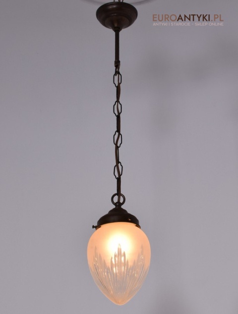 Zabytkowa lampa sufitowa zwis sufitowy antyk szlifowany klosz zabytkowy antyczne oświetlenie
