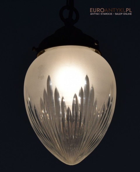 Zabytkowa lampa sufitowa zwis sufitowy antyk szlifowany klosz zabytkowy antyczne oświetlenie