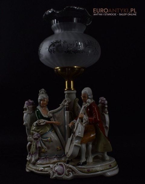 Pałacowa lampka na stolik porcelanowa lampa koncert dworski antyk