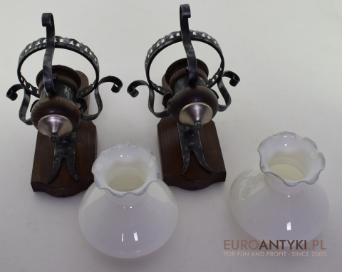 2 duże kinkiety rustykalne lampki włościańskie ścienne z kloszem antyki retro vintage