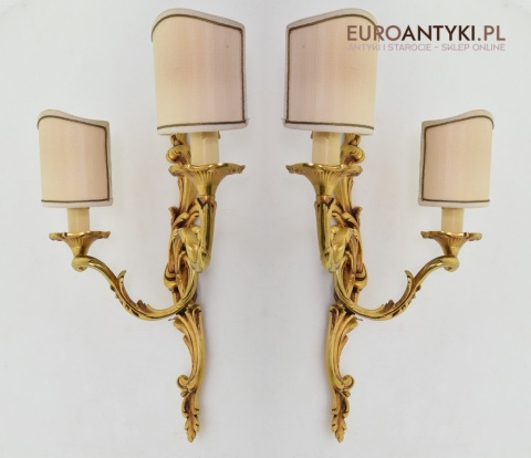 2 rokokowe kinkiety pałacowe lampki ścienne pozłacane antyki vintage retro do stylowych wnętrz