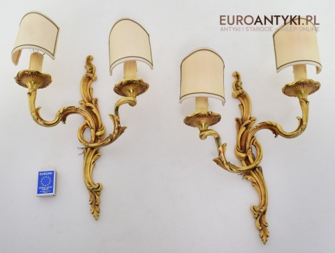 2 rokokowe kinkiety pałacowe lampki ścienne pozłacane antyki vintage retro do stylowych wnętrz