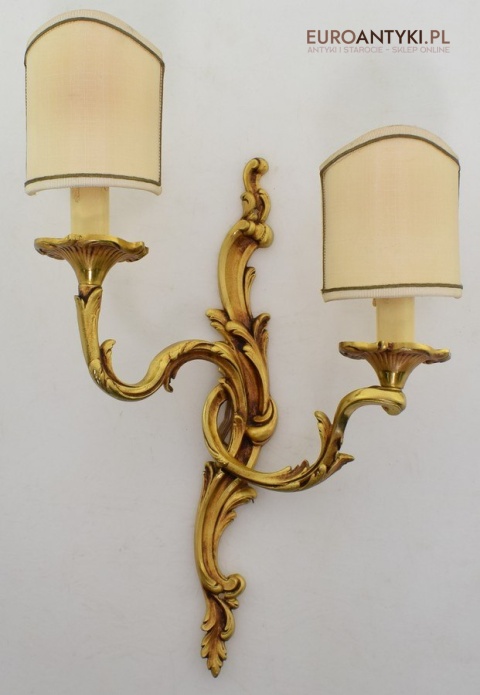 2 rokokowe kinkiety pałacowe lampki ścienne pozłacane antyki vintage retro do stylowych wnętrz